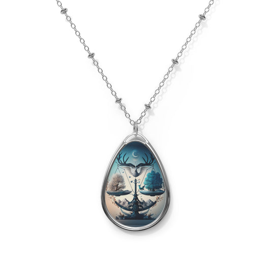 Libra Zodiac Sign ~ Libra With Blue and gold Trees ~ Necklace & Oval Pendant With Chain