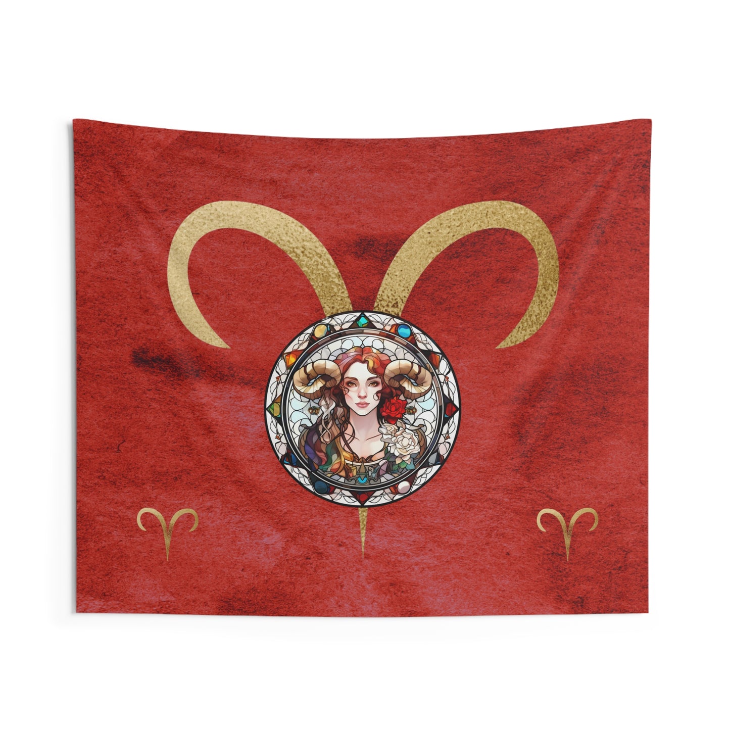 Aries Zodiac Sign With Stained Glass Ilustration ~ Altar Cloth or Wall Tapestry