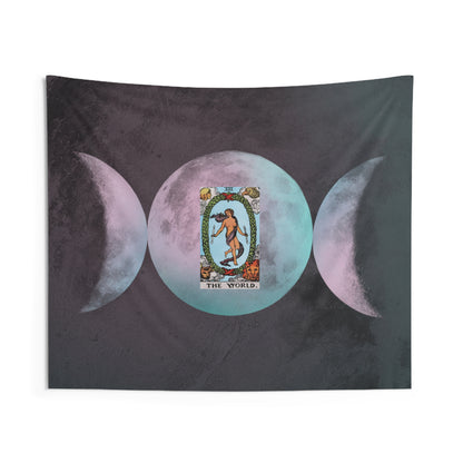 The World Tarot Card Altar Cloth or Tapestry with Triple Goddess Symbol