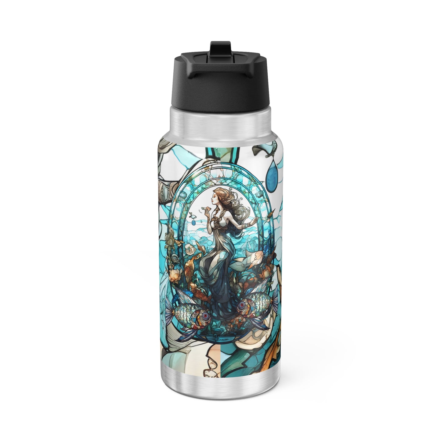 Pisces Zodiac Sign Stained Glass Illustration ~ 32oz Tumbler With Lid and Straw