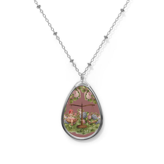 Libra Zodiac Sign ~ Libra Girl Vintage Illustration ~ Necklace & Oval Pendant With Chain