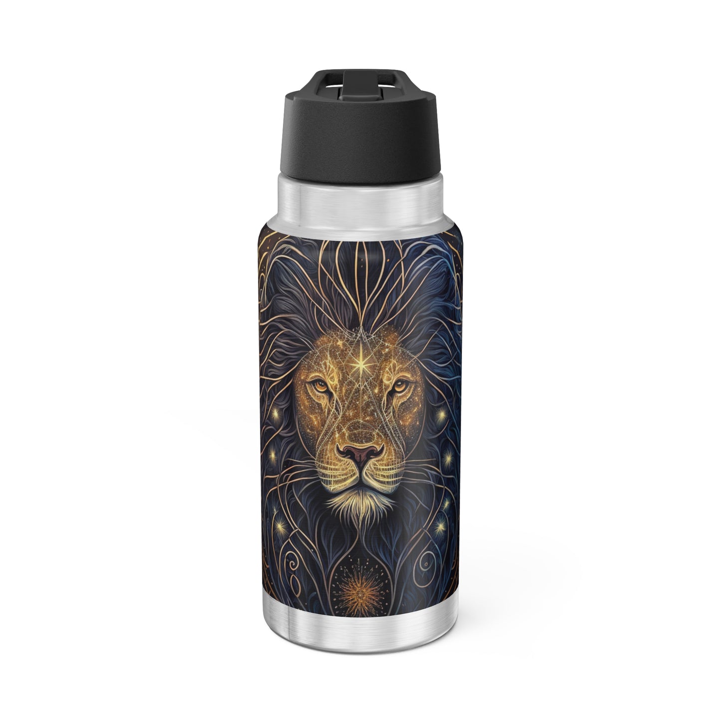 Leo Zodiac Sign in Black and Gold ~ 32oz Tumbler With Lid and Straw