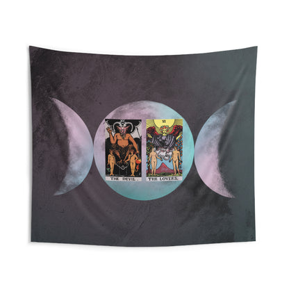 The Devil AND The Lovers Tarot Cards Altar Cloth or Tapestry with Triple Goddess Symbol