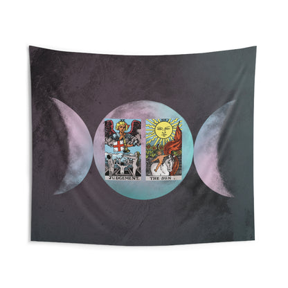 The Judgement AND The Sun Tarot Cards Altar Cloth or Tapestry with Triple Goddess Symbol
