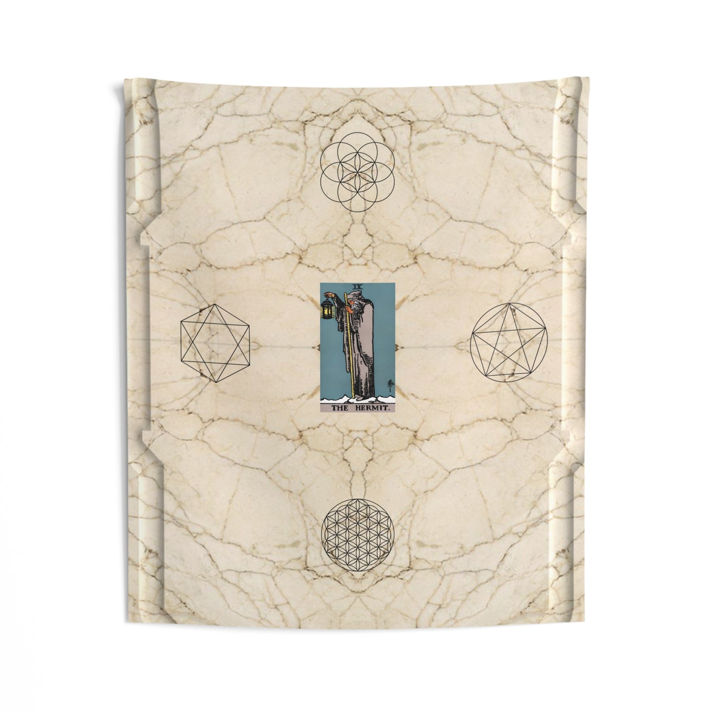 The Hermit Tarot Card Altar Cloth or Tapestry with Marble Background, Flower of Life and Seed of Life