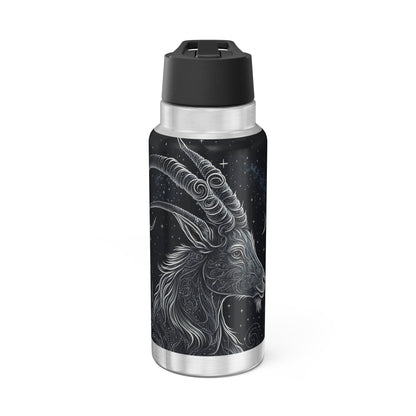 Capricorn Zodiac Sign Goat in Black and White with Starry Background ~ 32oz Tumbler With Lid and Straw