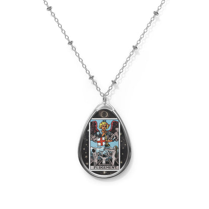 The Judgement Tarot Card Oval Pendant Necklace and Chain with Starry Background