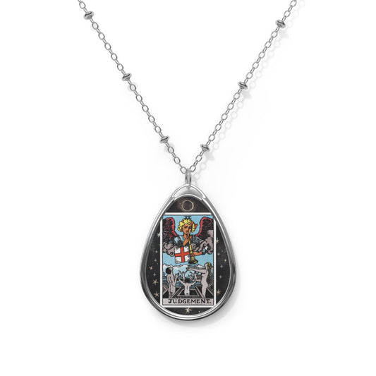 The Judgement Tarot Card Oval Pendant Necklace and Chain with Starry Background