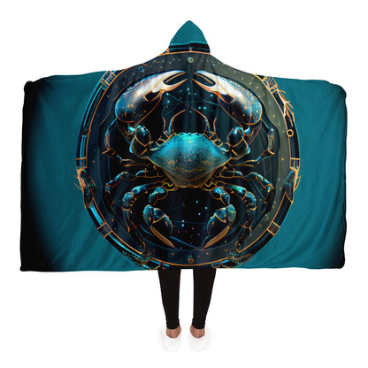 Cancer the Crab in Bronze & Blue Hooded Blanket