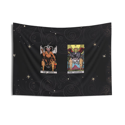 The Devil AND The Lovers Tarot Cards Altar Cloth or Tapestry with Starry Background