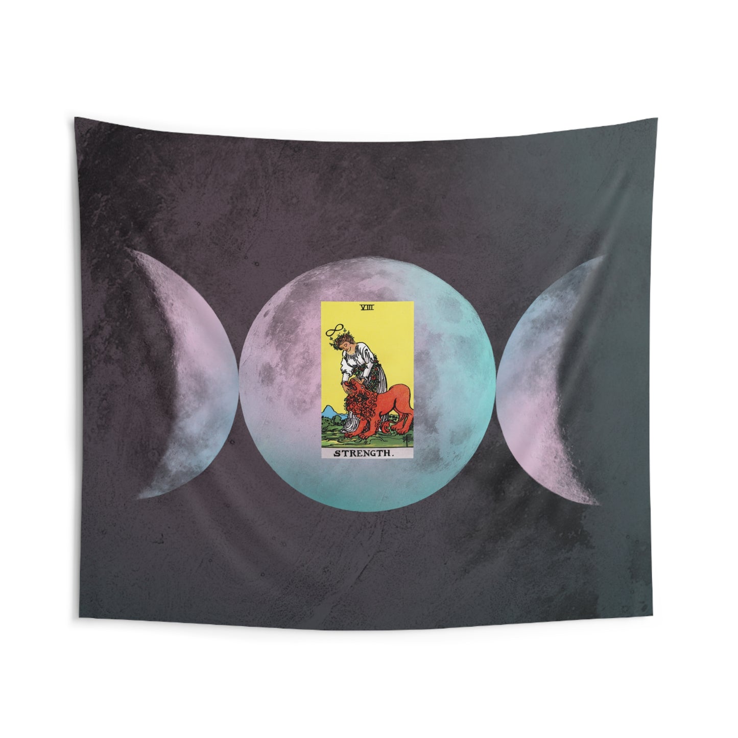 The Strength Tarot Card Altar Cloth or Tapestry with Triple Goddess Symbol