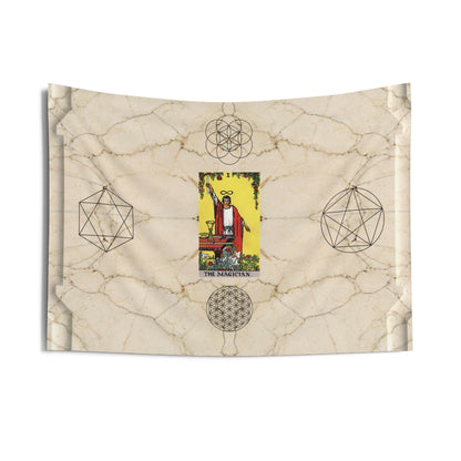The Magician Tarot Card Altar Cloth or Tapestry with Marble Background, Flower of Life and Seed of Life