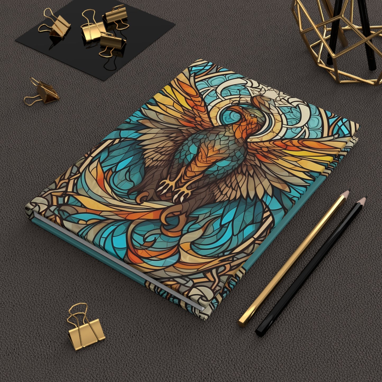 Scorpio Phoenix Stained Glass Illustration with Poem Hardcover 150 Page Journal