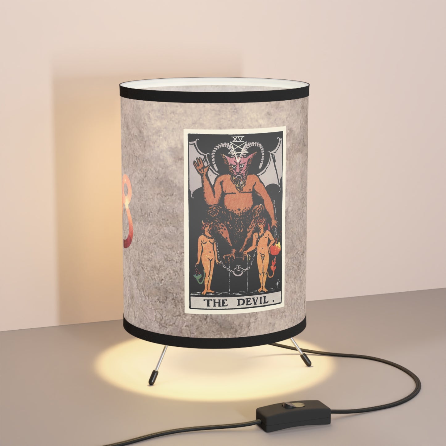 The Devil Tarot Card with Capricorn Symbols Printed Shade Tripod Lamp, US\CA plug