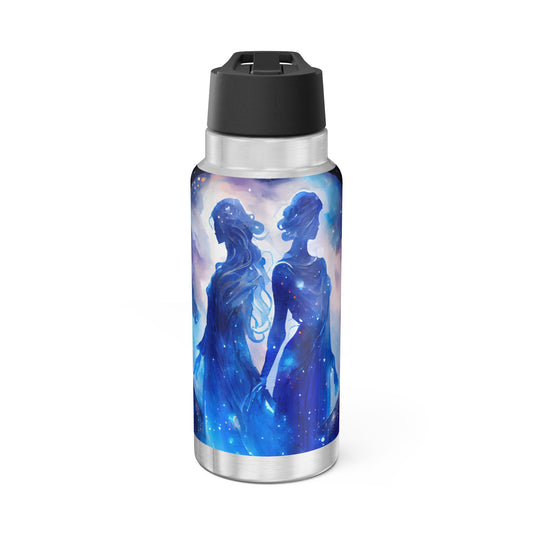 Gemini Zodiac Sign Metallic Blue Star Twins ~ 32oz Tumbler With Lid and Straw