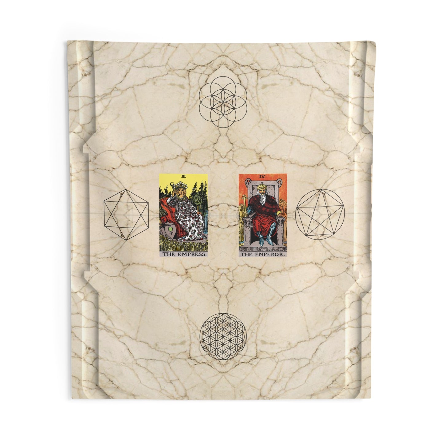 The Emperor AND The Empress Tarot Cards Altar Cloth or Tapestry with Marble Background, Flower of Life and Seed of Life