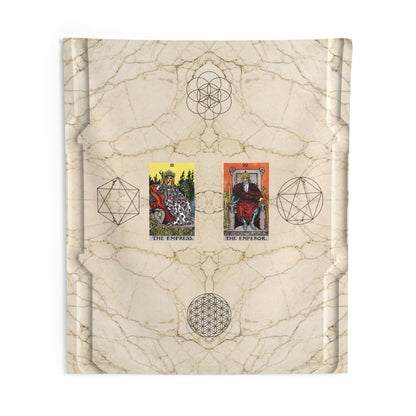 The Emperor AND The Empress Tarot Cards Altar Cloth or Tapestry with Marble Background, Flower of Life and Seed of Life