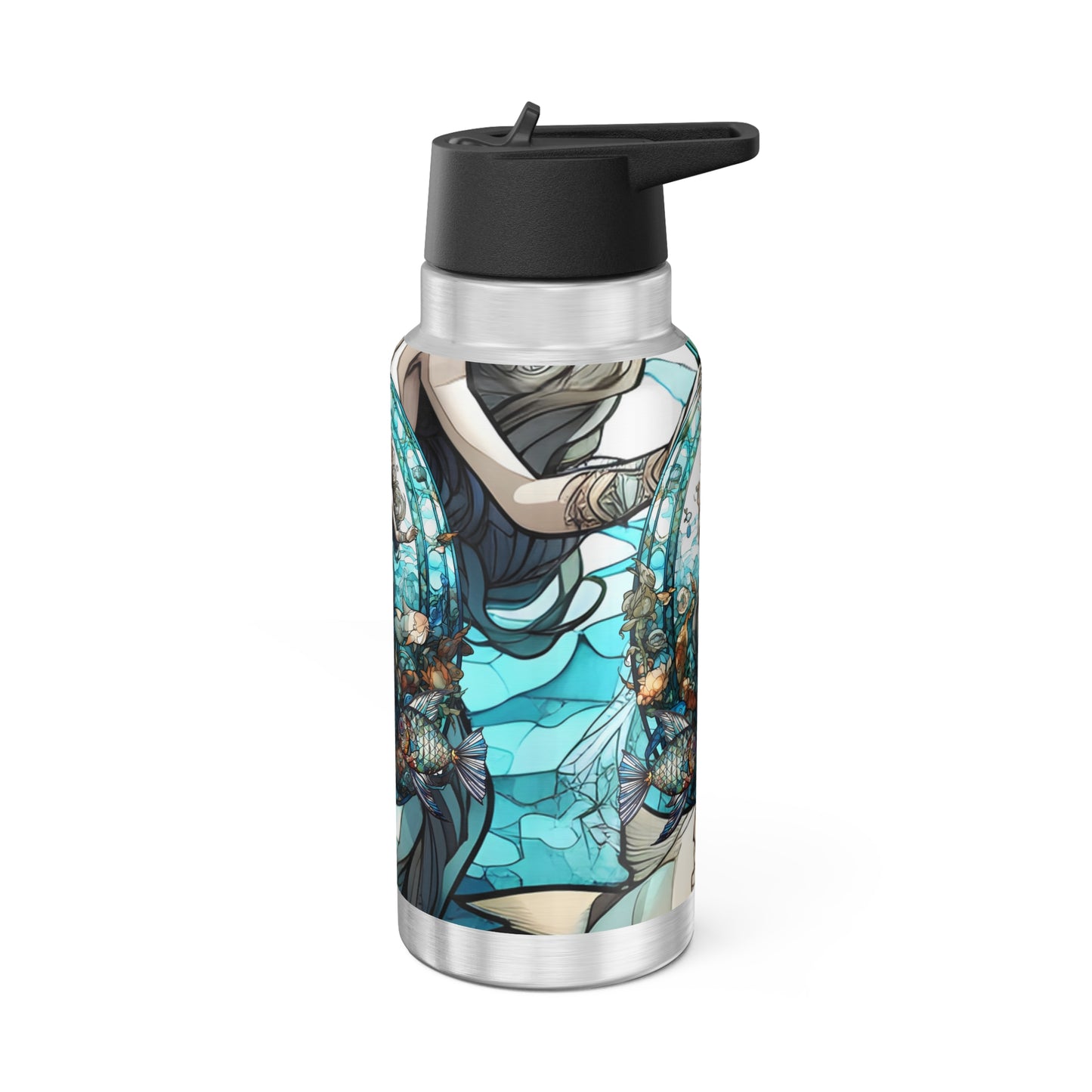 Pisces Zodiac Sign Stained Glass Illustration ~ 32oz Tumbler With Lid and Straw