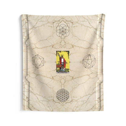 The Magician Tarot Card Altar Cloth or Tapestry with Marble Background, Flower of Life and Seed of Life