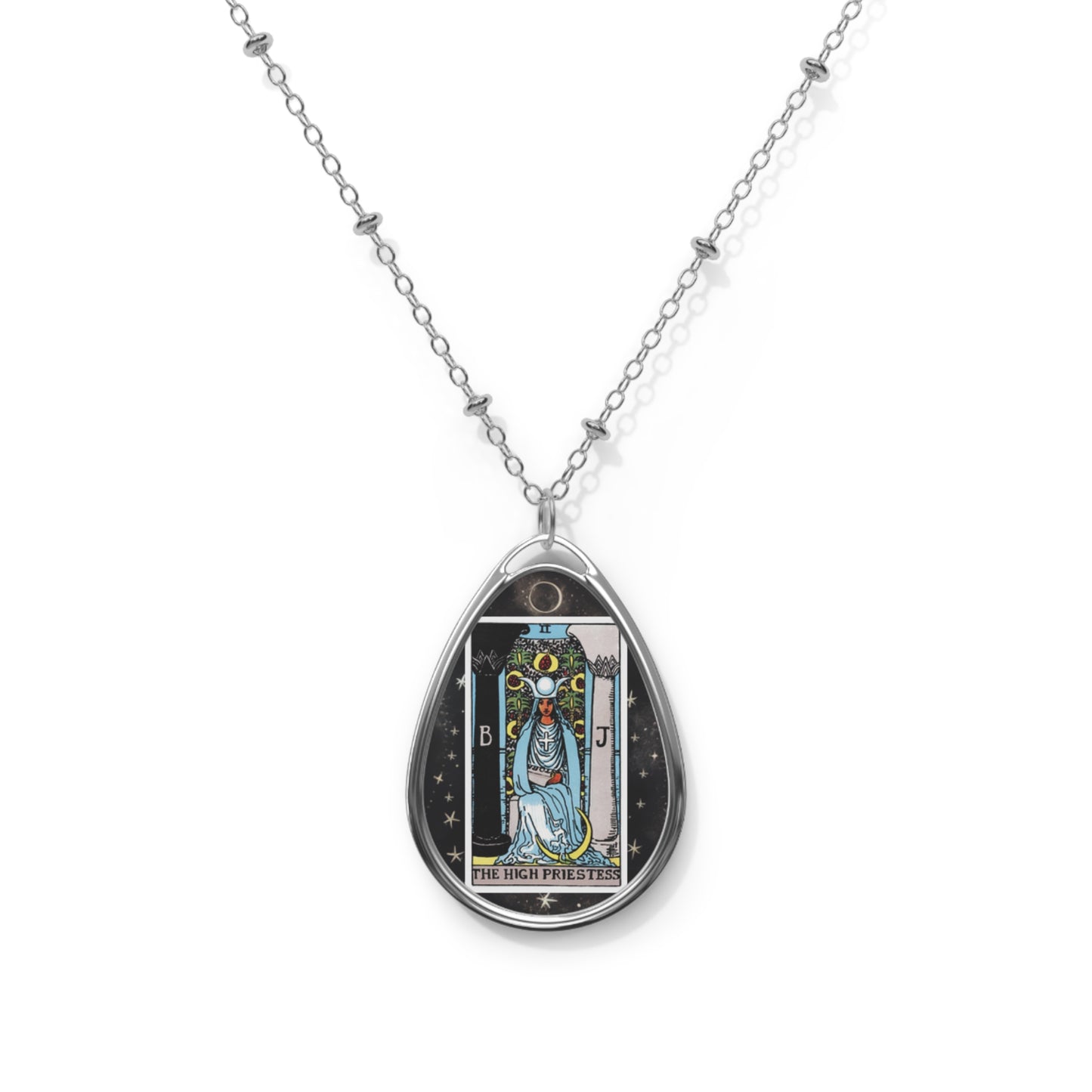 The High Priestess Tarot Card Oval Pendant Necklace With Chain