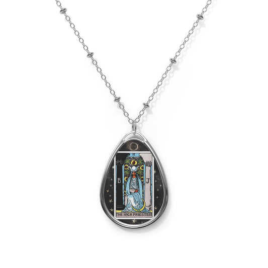 The High Priestess Tarot Card Oval Pendant Necklace With Chain