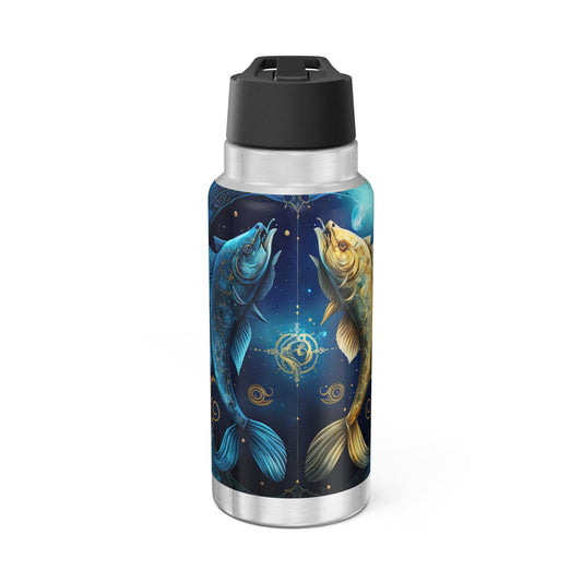 Pisces Zodiac Sign in Blue and Gold ~ 32oz Tumbler With Lid and Straw