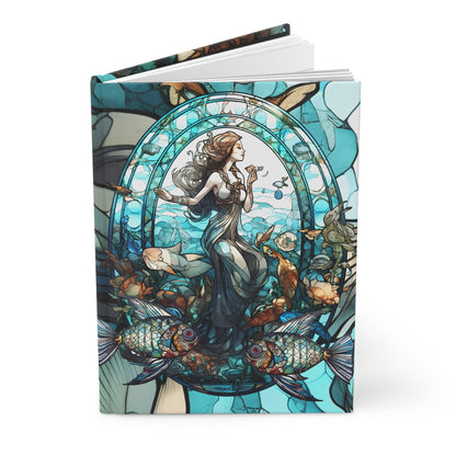 Pisces Stained Glass Illustration with Poem Hardcover 150 Page Journal