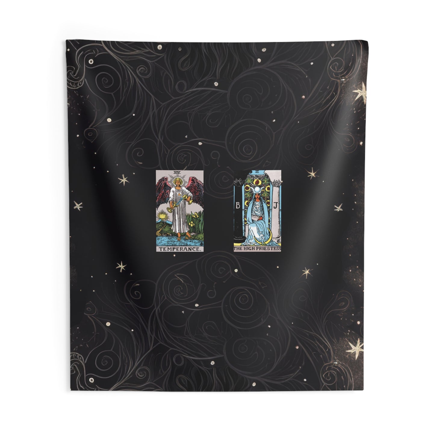 The Temperance AND The High priestess Tarot Cards Altar Cloth or Tapestry with Starry Background