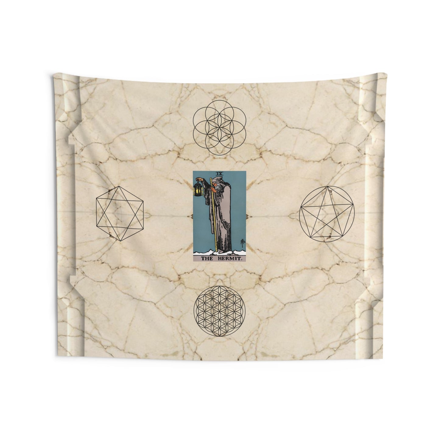 The Hermit Tarot Card Altar Cloth or Tapestry with Marble Background, Flower of Life and Seed of Life