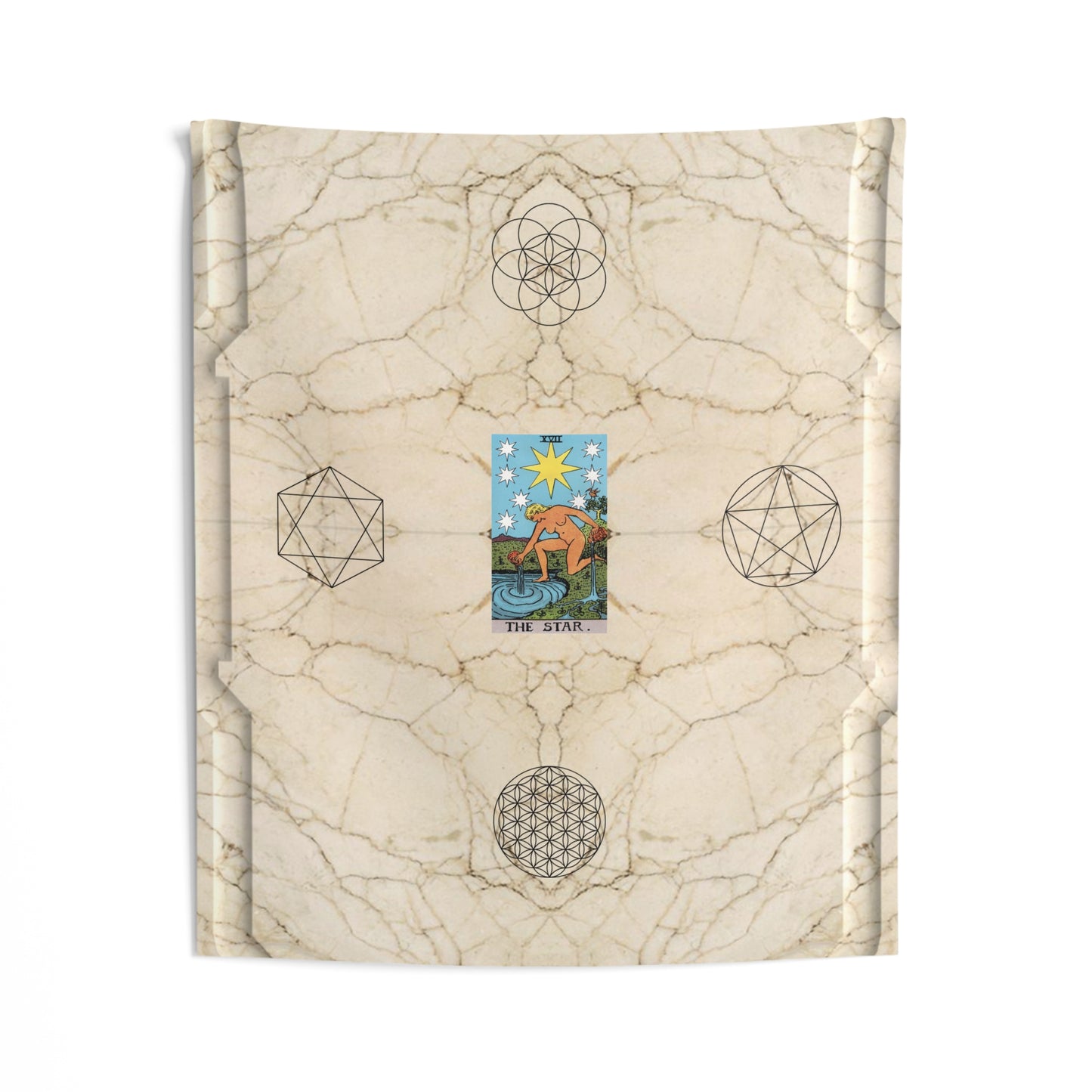 The Star Tarot Card Altar Cloth or Tapestry with Marble Background, Flower of Life and Seed of Life
