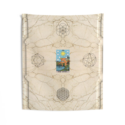The Star Tarot Card Altar Cloth or Tapestry with Marble Background, Flower of Life and Seed of Life