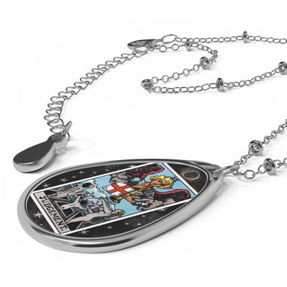 The Judgement Tarot Card Oval Pendant Necklace and Chain with Starry Background