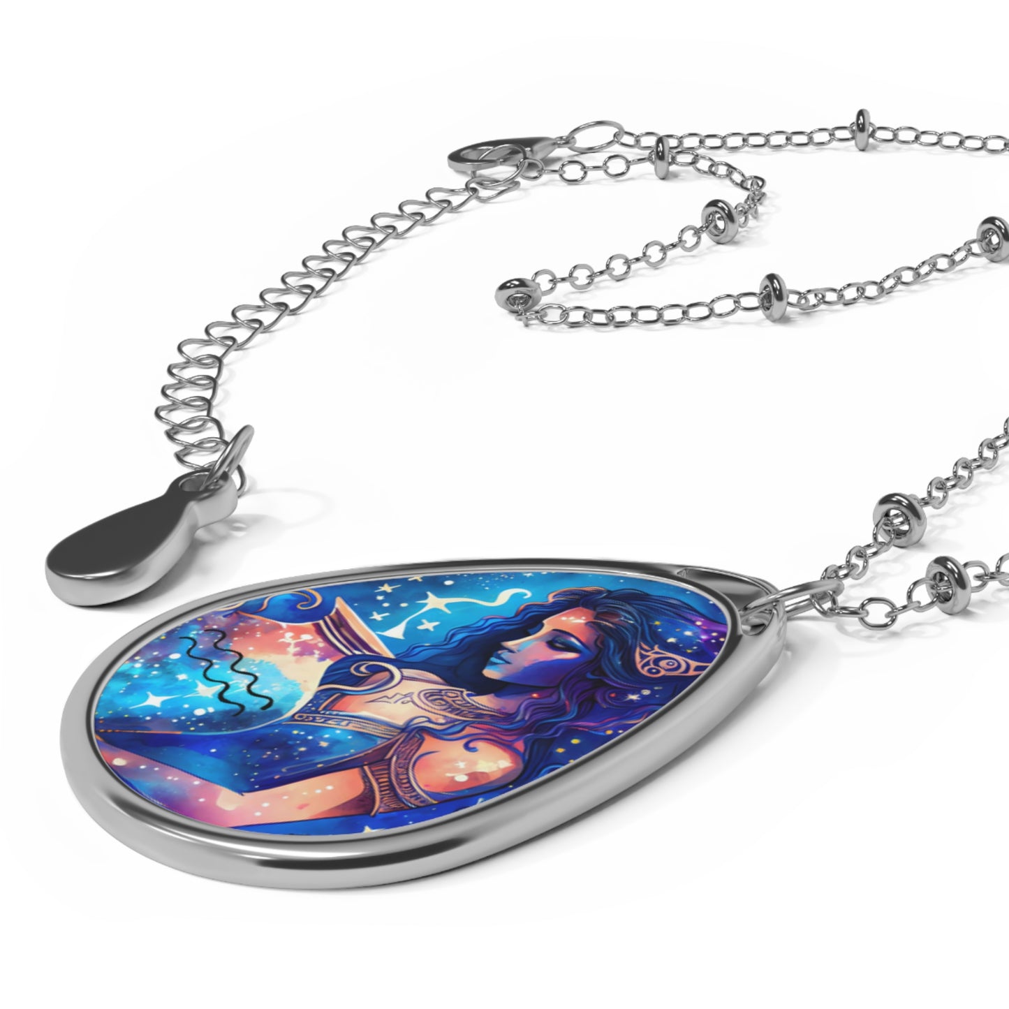 Aquarius Zodiac Sign ~ Aquarius Goddess in Blue ~ Necklace & Oval Pendant With Chain