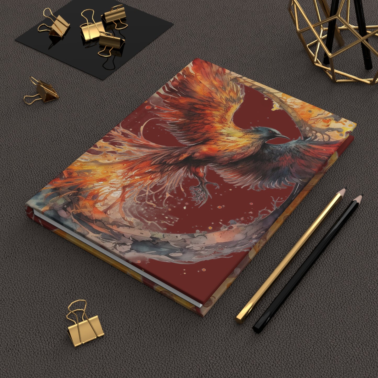Scorpio Fire Phoenix Watercolor Illustration with Poem Hardcover 150 Page Journal