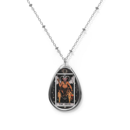 The Devil Tarot Card Oval Pendant Necklace With Chain