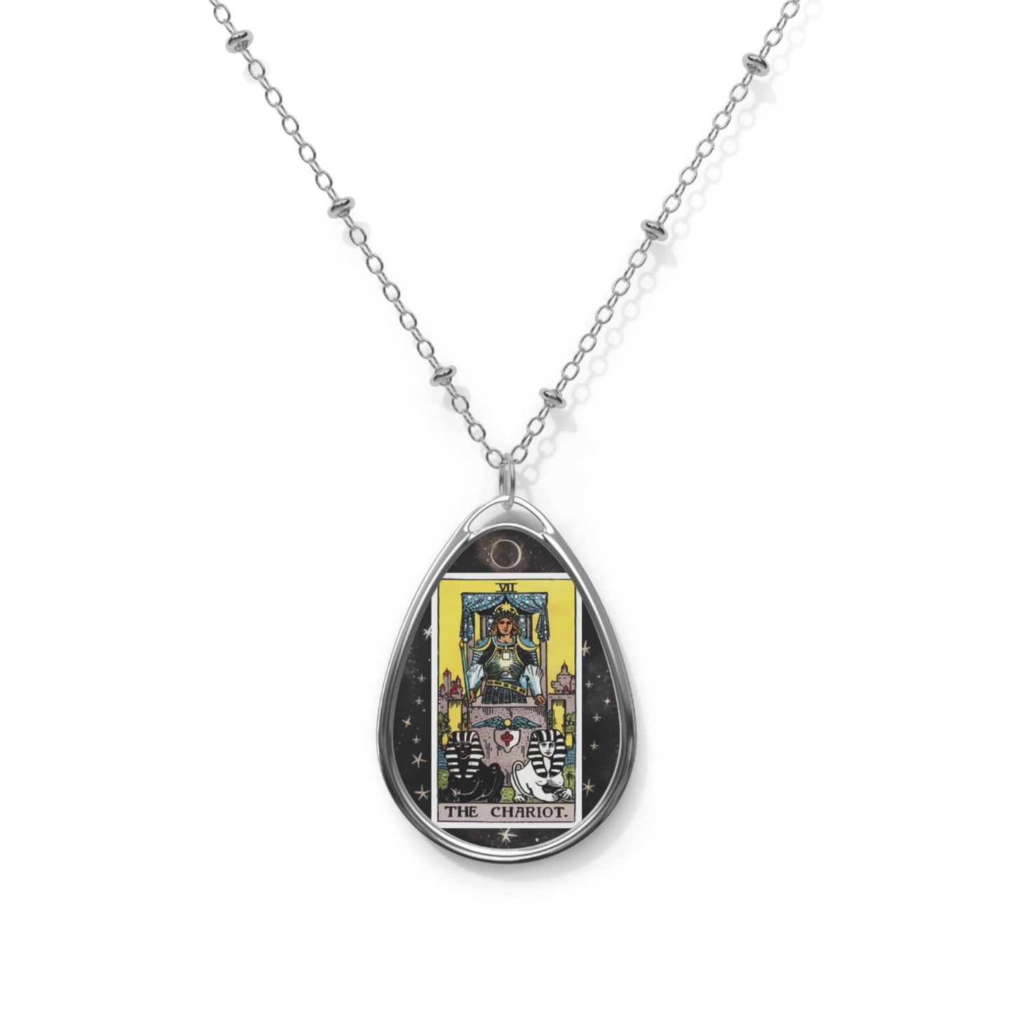 The Chariot Tarot Card Oval Pendant Necklace With Chain