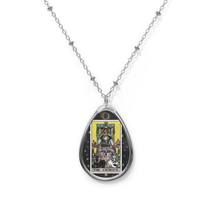 The Chariot Tarot Card Oval Pendant Necklace With Chain