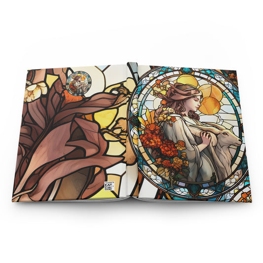 Capricorn Stained Glass Illustration Hardcover 150 Page Journal