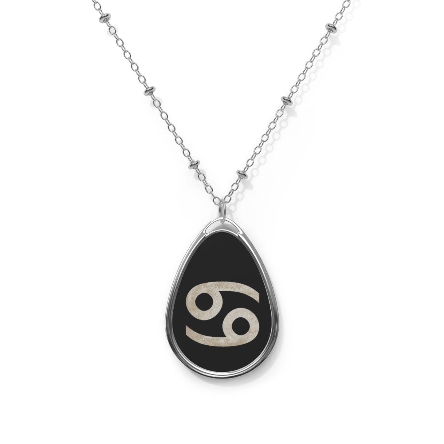 Cancer Zodiac Sign ~ White on Black ~ Necklace & Oval Pendant With Chain