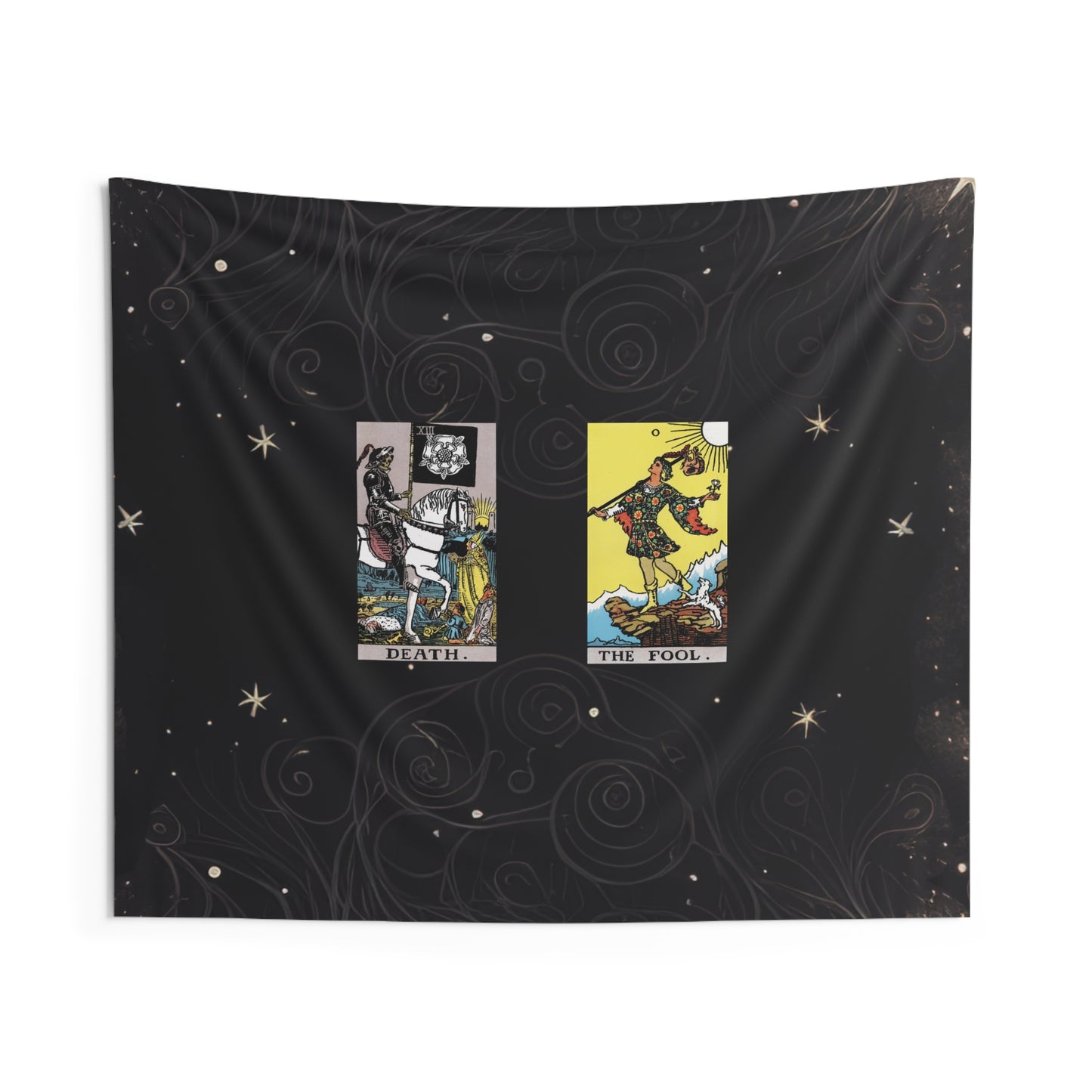 The Death AND The Fool Tarot Cards Altar Cloth or Tapestry with Starry Background