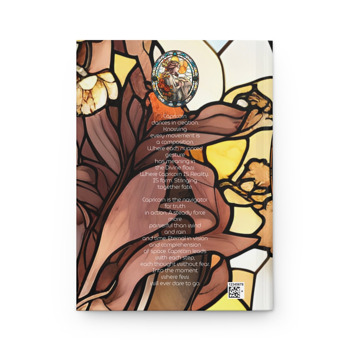 Capricorn Stained Glass Illustration with Poem Hardcover 150 Page Journal
