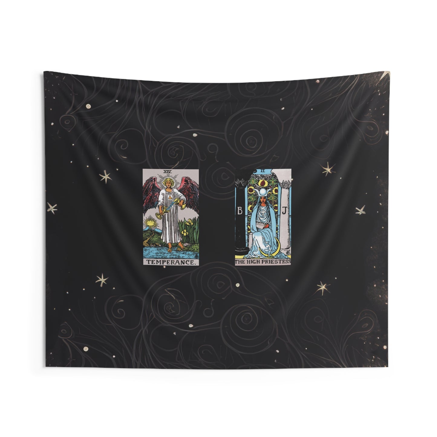 The Temperance AND The High priestess Tarot Cards Altar Cloth or Tapestry with Starry Background
