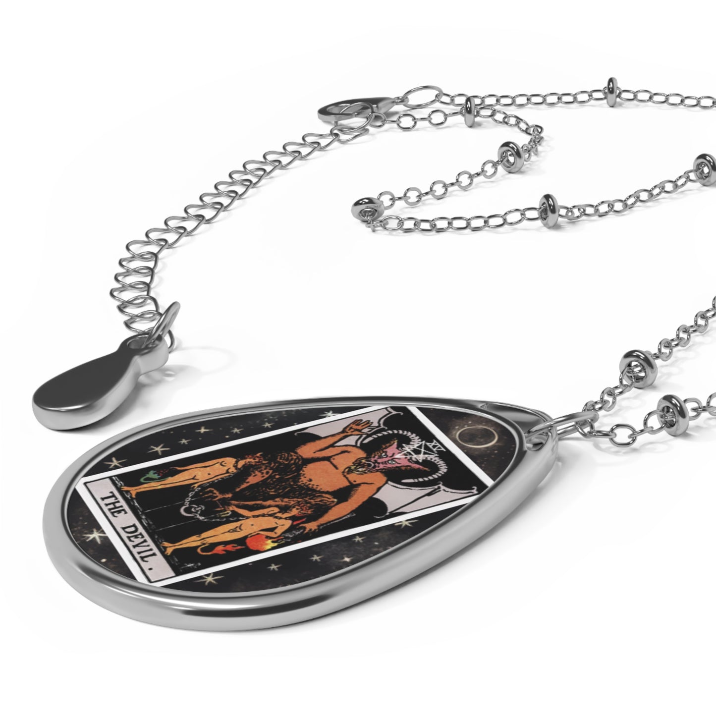 The Devil Tarot Card Oval Pendant Necklace With Chain