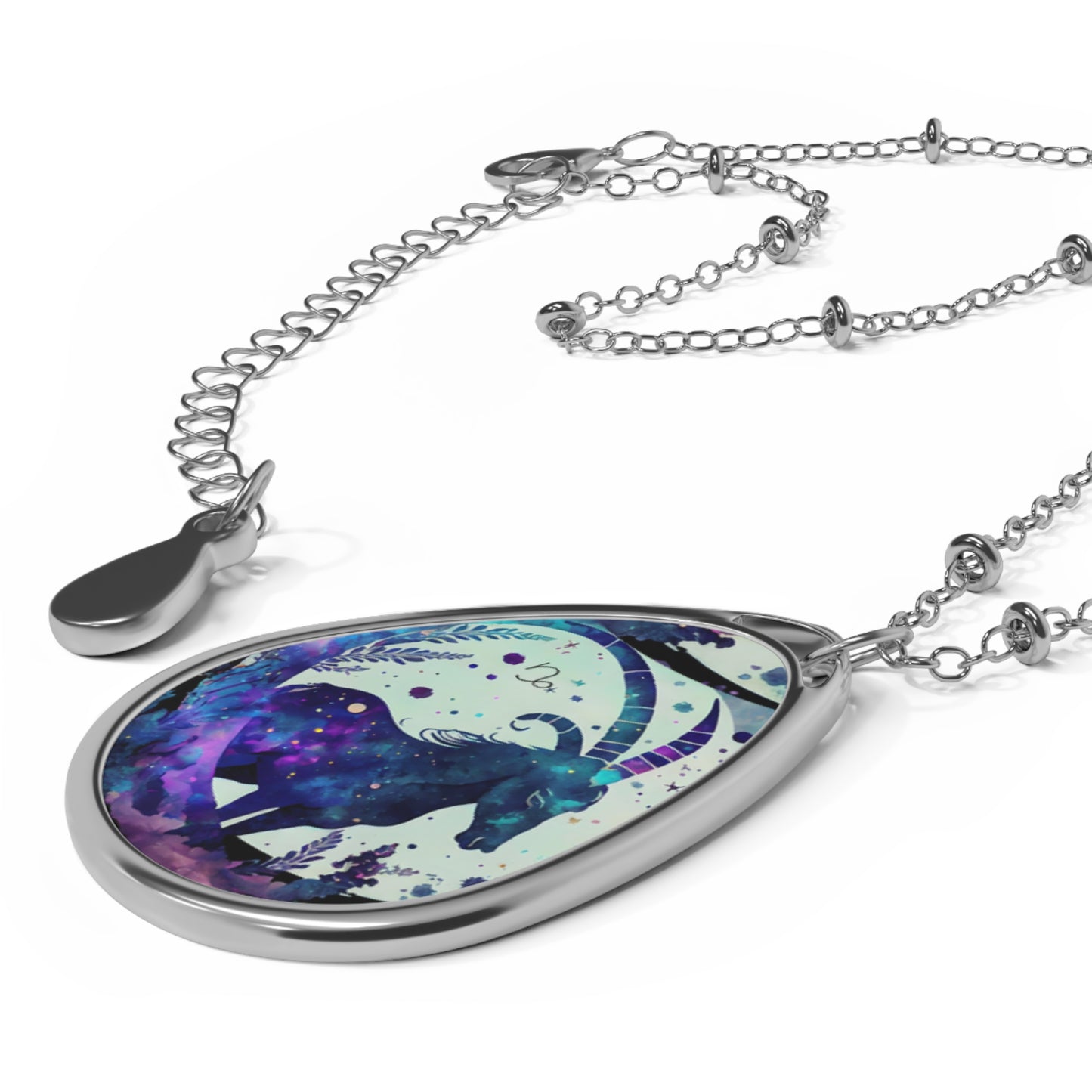 Capricorn Zodiac Sign ~ Capricorn Goat Illustration ~ Necklace & Oval Pendant With Chain