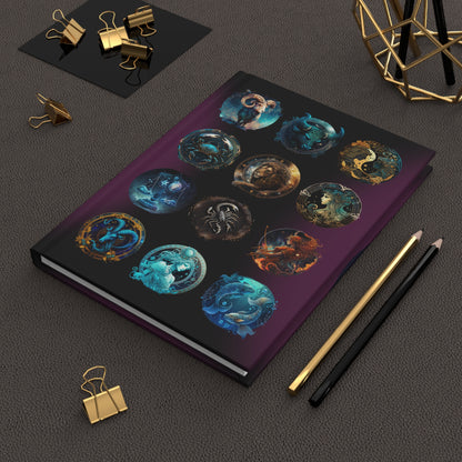 Zodiac Lined Journal with Black Background - Hardcover 150 Page