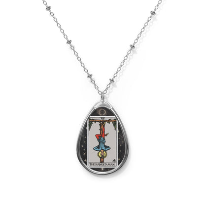 The Hanged Man Tarot Card Oval Pendant Necklace With Chain