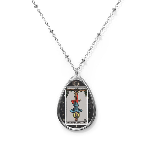 The Hanged Man Tarot Card Oval Pendant Necklace With Chain