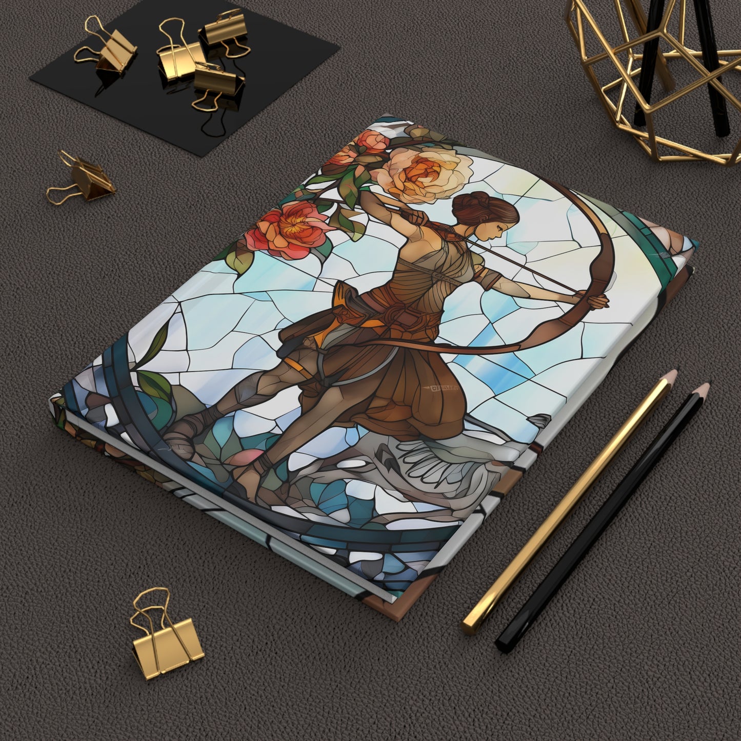 Sagittarius Stained Glass Illustration with Poem Hardcover 150 Page Journal