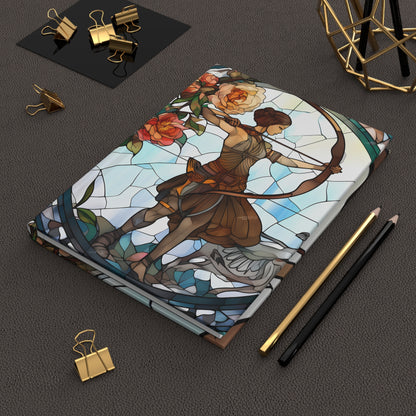 Sagittarius Stained Glass Illustration with Poem Hardcover 150 Page Journal