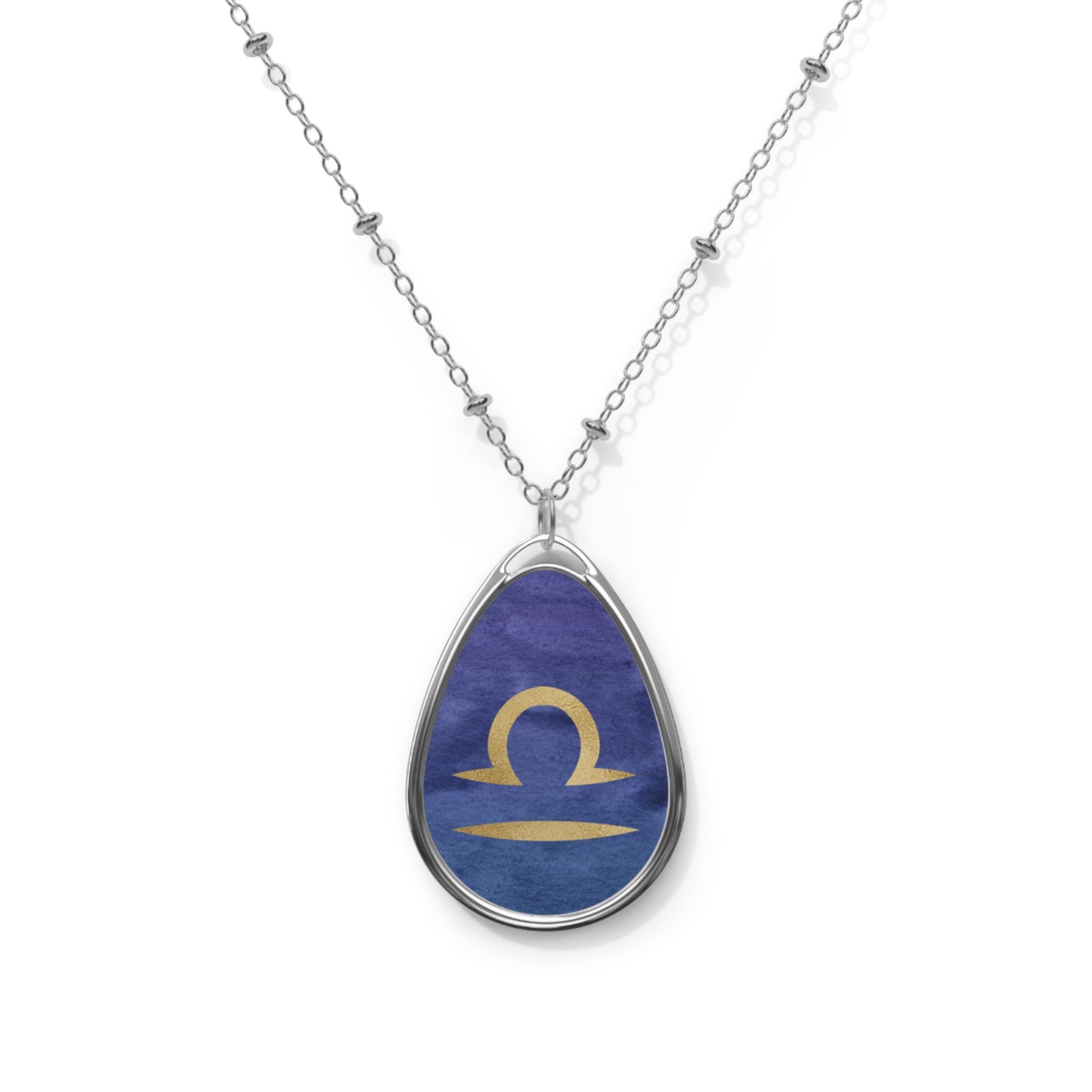 Libra Zodiac Sign ~ Libra Gold on Blue ~ Necklace & Oval Pendant With Chain